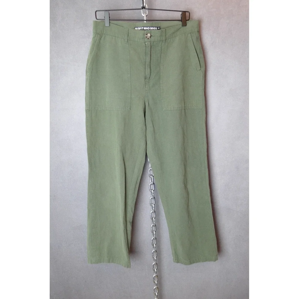 M/SF/T Mad Minds Utility Pants Mens M Olive Green Cotton‎ Linen Blend Casual